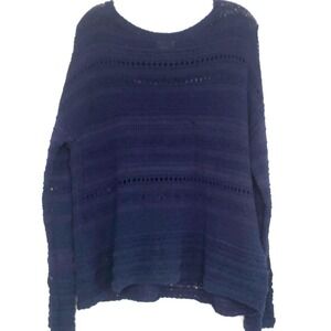 Caslon Sweater Womens Medium Navy Blue‎ Knit Pullover Cotton Blend Open Weave